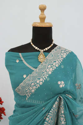 ZOYAL ENTERPRISE Embroidered Bollywood Organza Saree(Light Blue)