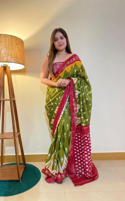 JASU CREATION Printed Handloom Pure Cotton Saree(Green)