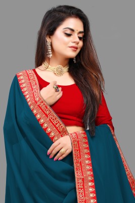 3Buddy Fashion Solid/Plain Bollywood Lycra Blend Saree(Dark Blue)