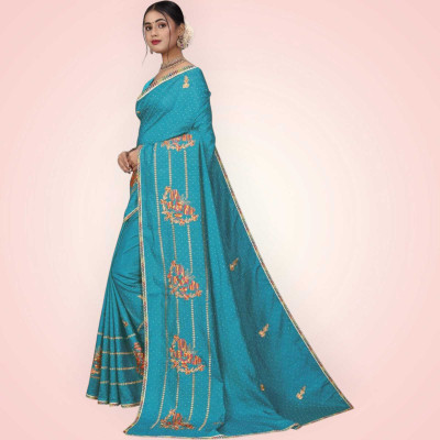 HouseOfCommon Embroidered Bollywood Georgette Saree(Light Blue)