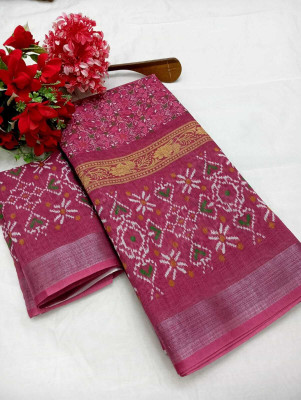 PRTRENDZ Printed Kanjivaram Linen, Cotton Linen Saree(Maroon)