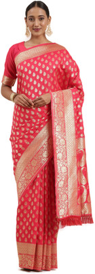 Akhilam Woven Dharmavaram Silk Blend Saree(Red)