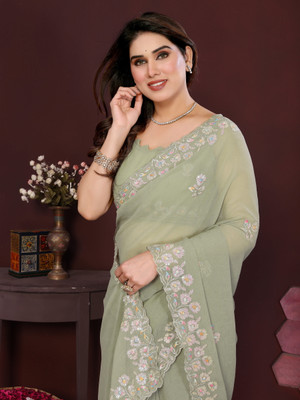 Divastri Embroidered Bollywood Georgette Saree(Light Green)