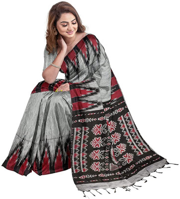 TITHISAREES Printed Sambalpuri Cotton Blend Saree(Grey)