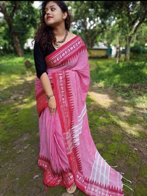 ADbutiq Woven Tant Handloom Pure Cotton Saree(White)