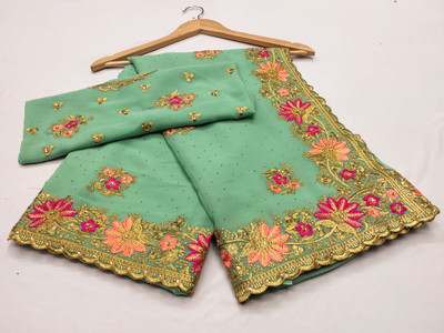 Radheradhey Embroidered Bollywood Georgette Saree(Pack of 2, Light Green)