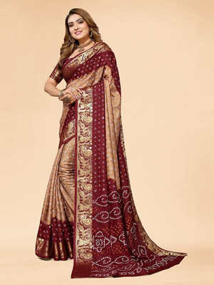 rajranitextiles Hand Painted Bandhani Georgette Saree(Red)