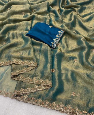 DRESSFLEX Embroidered Handloom Satin Saree(Green)