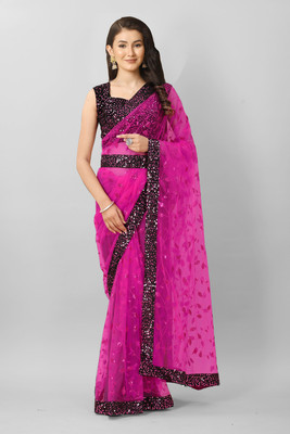 TIRTH CREATION Embroidered Bollywood Net Saree(Magenta)