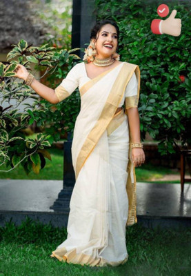 Soor Panchi Woven Kasavu Cotton Silk Saree(White)