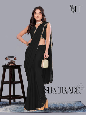 ISHA TRADE Solid/Plain Daily Wear Georgette Saree(Black)