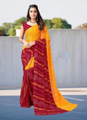 Bansi Ecom Printed Daily Wear Georgette Saree(Red, Yellow)