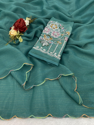 VANISWA Embroidered, Self Design Bollywood Georgette Saree(Dark Green)