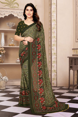 maayro Printed Daily Wear Georgette Saree(Green)