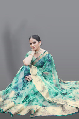Aarunika MT Solid/Plain Bollywood Organza Saree(Green)