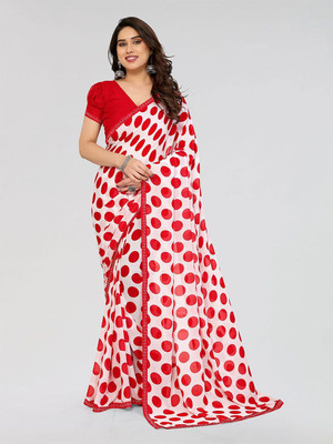 Moda Rapido Polka Print Bollywood Georgette Saree(White)