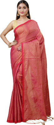 DipDiya Self Design Handloom Cotton Blend Saree(Red)