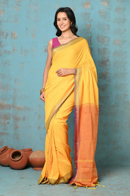 Rnn Saree Self Design Handloom Cotton Blend Saree(Yellow)