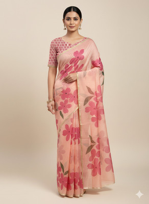 SHILPKALA Floral Print Bollywood Cotton Blend Saree(Multicolor)