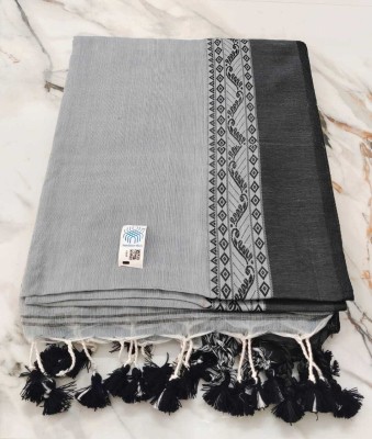 mahuya saree center Woven Handloom Cotton Jute Saree(Grey)