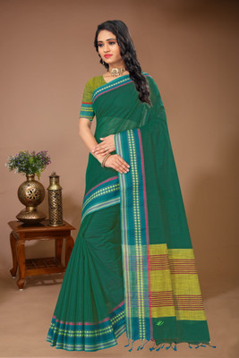 DORI DHAGA Solid/Plain Daily Wear Pure Cotton Saree(Green)