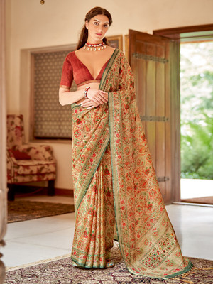 Divastri Printed Daily Wear Pure Silk Saree(Beige)