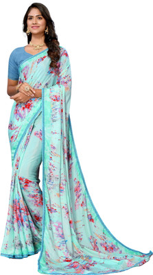 APERA Floral Print Daily Wear Silk Blend Saree(Light Green)