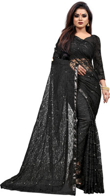 Saadhvi Printed Banarasi Lycra Blend Saree(Black)