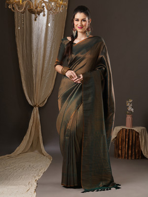 Divastri Paisley Kanjivaram Georgette Saree(Dark Green)