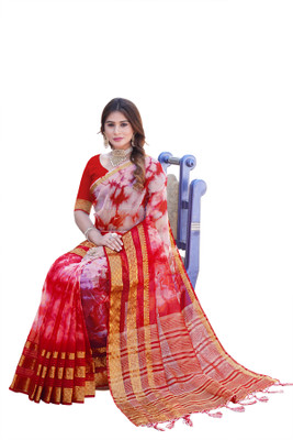 Aarunika SKT Solid/Plain Bollywood Organza Saree(Red)