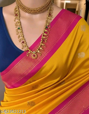 Paithani Woven Paithani Pure Silk Saree(Yellow)