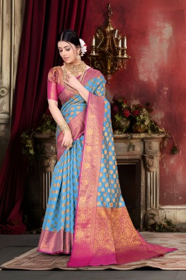 Jyanshu Creation Woven Banarasi Cotton Silk Saree(Blue)