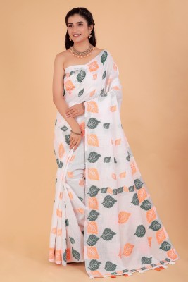 NEGRONI Floral Print Daily Wear Linen Saree(Orange)