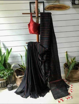 HouseOfCommon Self Design Tant Pure Cotton Saree(Black)