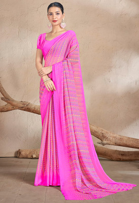 Swarne Geometric Print Bollywood Chiffon Saree(Pink)