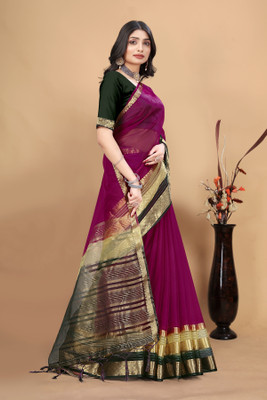 Aarunika LGF Solid/Plain Bollywood Organza Saree(Magenta)