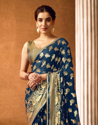 Divastri Printed Bollywood Chiffon, Georgette Saree(Blue)
