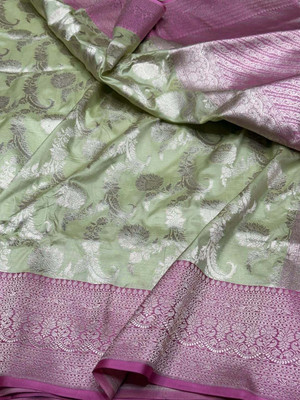 MJAfabric Woven Banarasi Pure Silk Saree(Light Green)