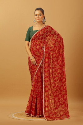 MAHARAJ SAREES Solid/Plain Bollywood Georgette Saree(Red)