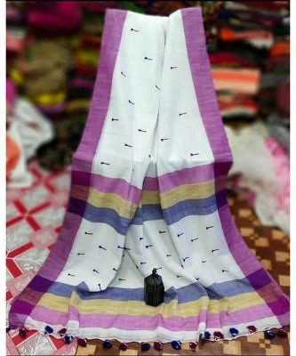 Nil Ethnic Center Embroidered, Solid/Plain Handloom Pure Cotton Saree(Magenta, White)