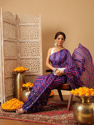 SILK ZONE Digital Print Bollywood Mulmul Saree(Multicolor)