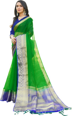 Aarunika MT Solid/Plain Bollywood Organza Saree(Dark Green)