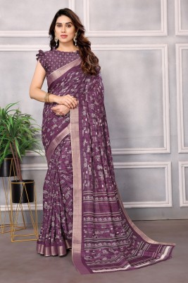 sareya veela Printed Daily Wear Cotton Linen Saree(Purple)