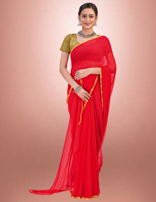 hasti fashion Self Design Bollywood Chiffon Saree(Red)