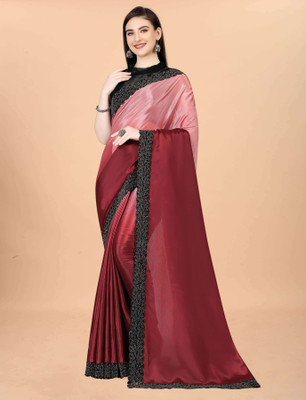 Triveni Fab Solid/Plain Bollywood Silk Blend Saree(Maroon)