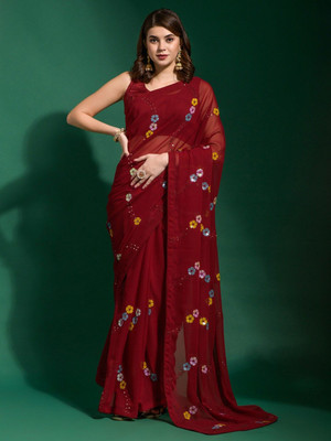 ANOUK Embellished Banarasi Georgette Saree(Maroon)