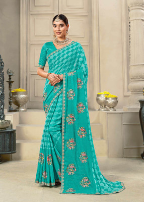 Laxmipati sarees Embroidered Bollywood Chiffon Saree(Blue)