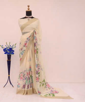 APERA Dyed Bollywood Art Silk Saree(Cream)