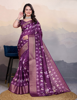 Divastri Embellished, Printed Bollywood Silk Blend, Art Silk Saree(Purple)
