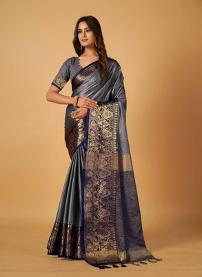 CHOICEIT Self Design, Embellished Bollywood Cotton Silk Saree(Grey)